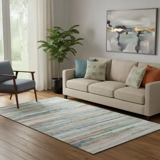 Linen Copper And Ivory Striped Washable Area Rug With UV Protection Photo 2