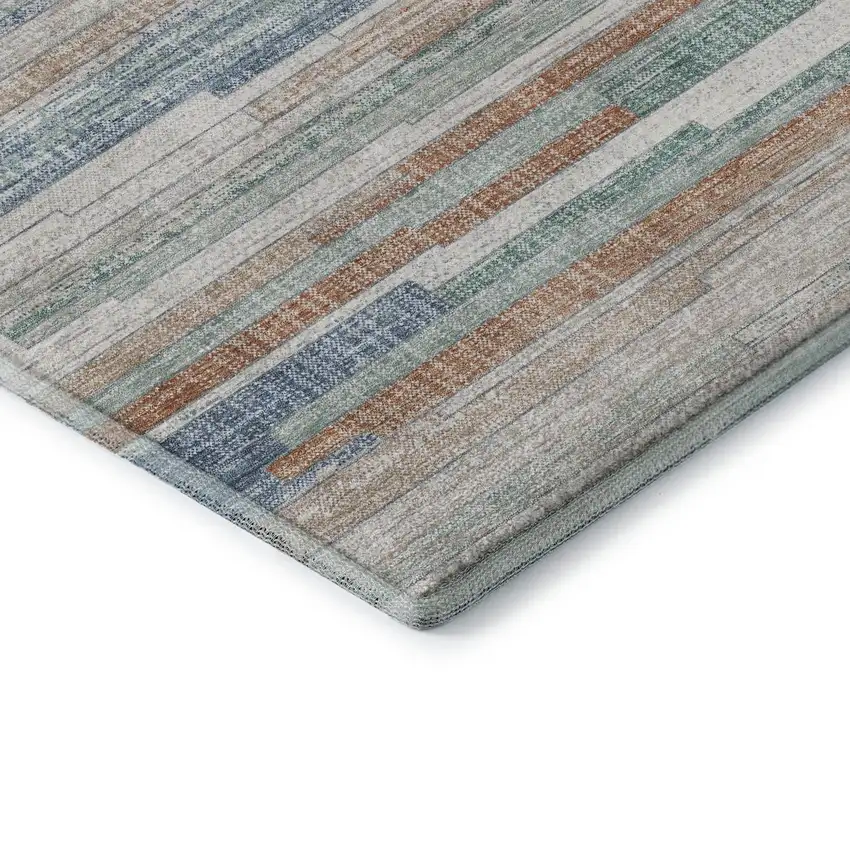Linen Copper And Ivory Striped Washable Area Rug With UV Protection Photo 8