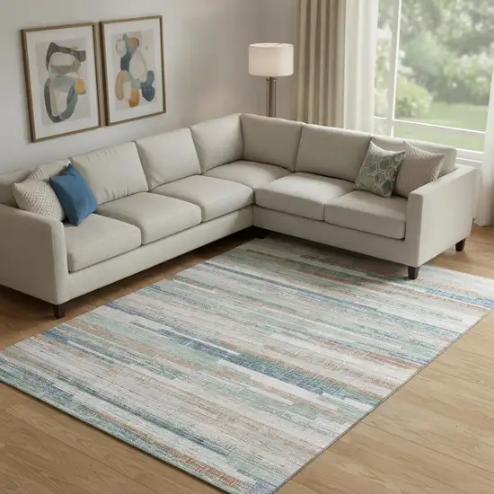 Linen Copper And Ivory Striped Washable Area Rug With UV Protection Photo 2