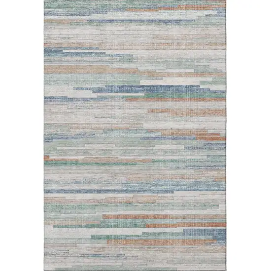 Linen Copper And Ivory Striped Washable Area Rug With UV Protection Photo 3