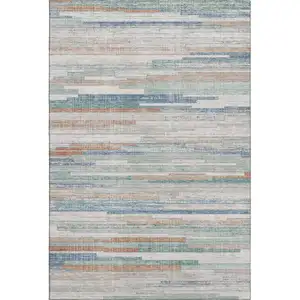 Photo of Linen Copper And Ivory Striped Washable Area Rug With UV Protection