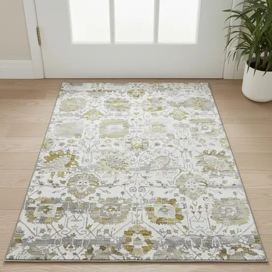 Linen Gold And Ivory Oriental Washable Area Rug With UV Protection Photo 2