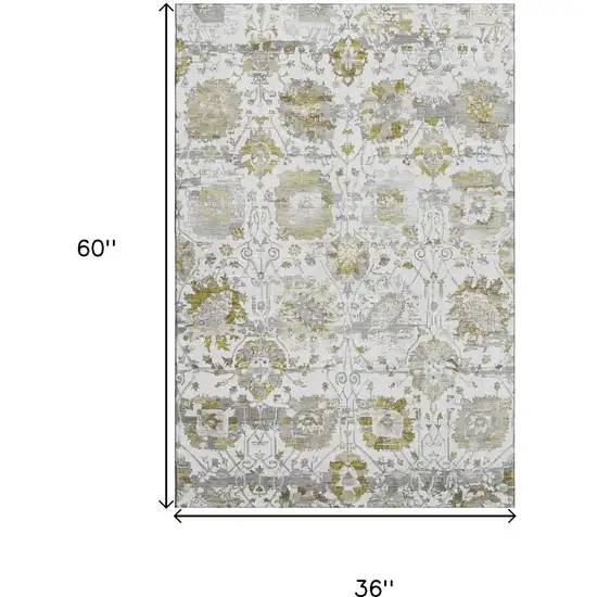 Linen Gold And Ivory Oriental Washable Area Rug With UV Protection Photo 9