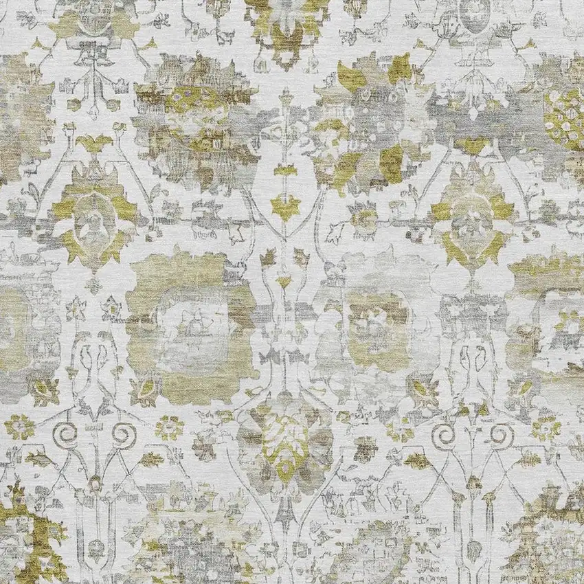 Linen Gold And Ivory Oriental Washable Area Rug With UV Protection Photo 2