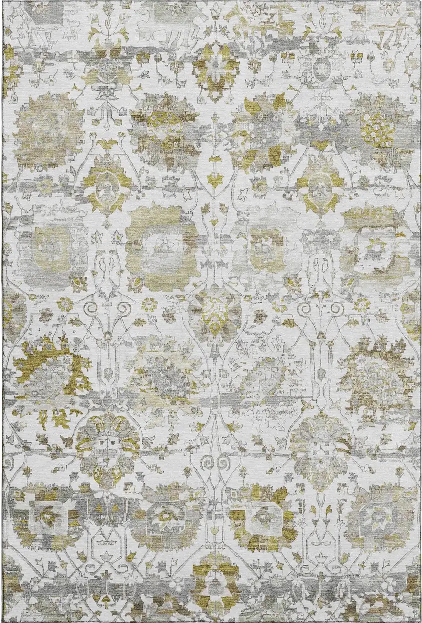 Linen Gold And Ivory Oriental Washable Area Rug With UV Protection Photo 1