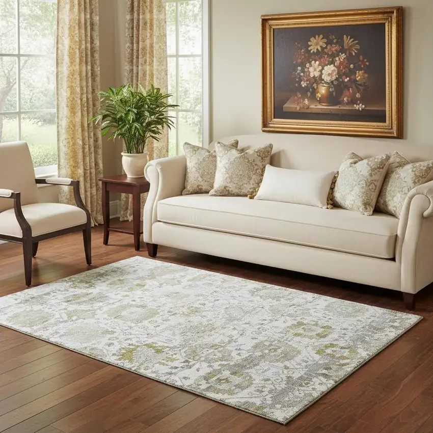 Linen Gold And Ivory Oriental Washable Area Rug With UV Protection Photo 2