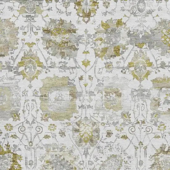 Linen Gold And Ivory Oriental Washable Area Rug With UV Protection Photo 2