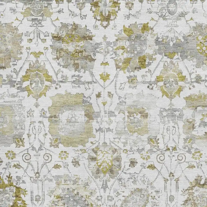 Linen Gold And Ivory Oriental Washable Area Rug With UV Protection Photo 2