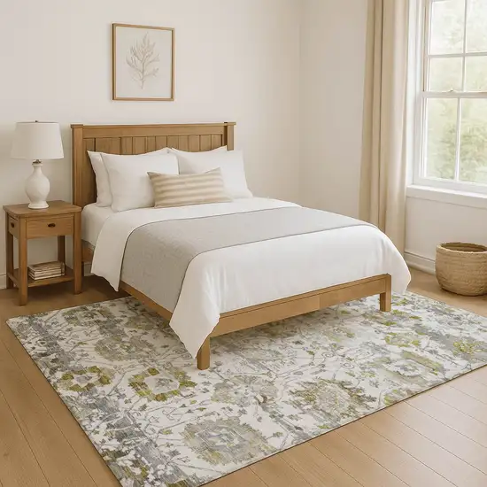 Linen Gold And Ivory Oriental Washable Area Rug With UV Protection Photo 5