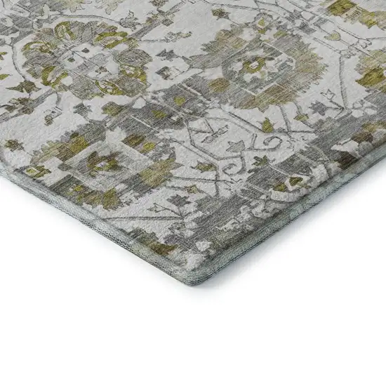 Linen Gold And Ivory Oriental Washable Area Rug With UV Protection Photo 7