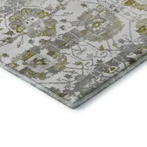 Photo of Linen Gold And Ivory Oriental Washable Area Rug With UV Protection