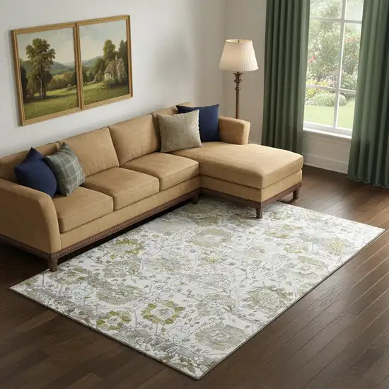 Linen Gold And Ivory Oriental Washable Area Rug With UV Protection Photo 2