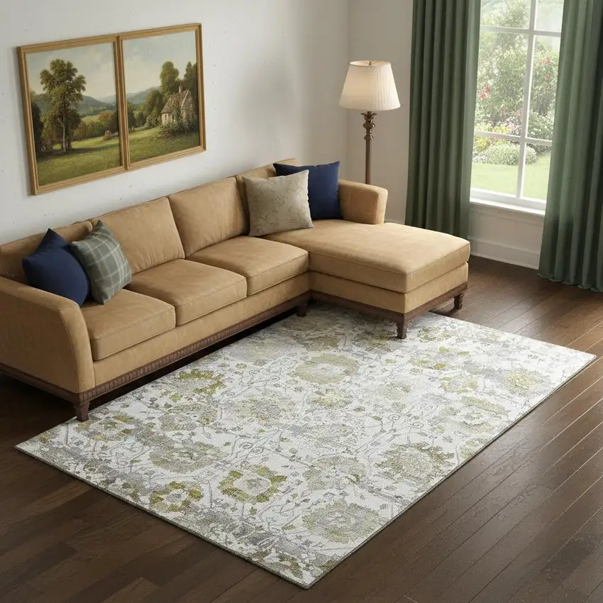 Linen Gold And Ivory Oriental Washable Area Rug With UV Protection Photo 2