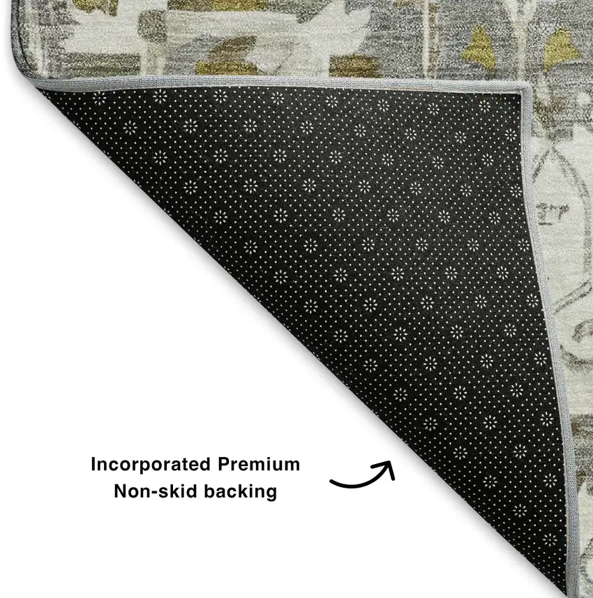 Linen Gold And Ivory Oriental Washable Area Rug With UV Protection Photo 6