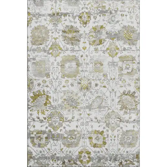 Linen Gold And Ivory Oriental Washable Area Rug With UV Protection Photo 1