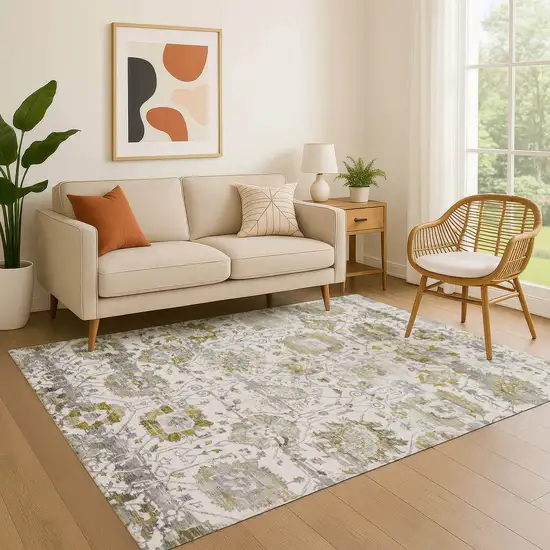 Linen Gold And Ivory Oriental Washable Area Rug With UV Protection Photo 4