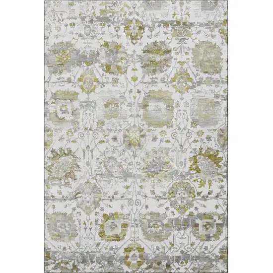 Linen Gold And Ivory Oriental Washable Area Rug With UV Protection Photo 2