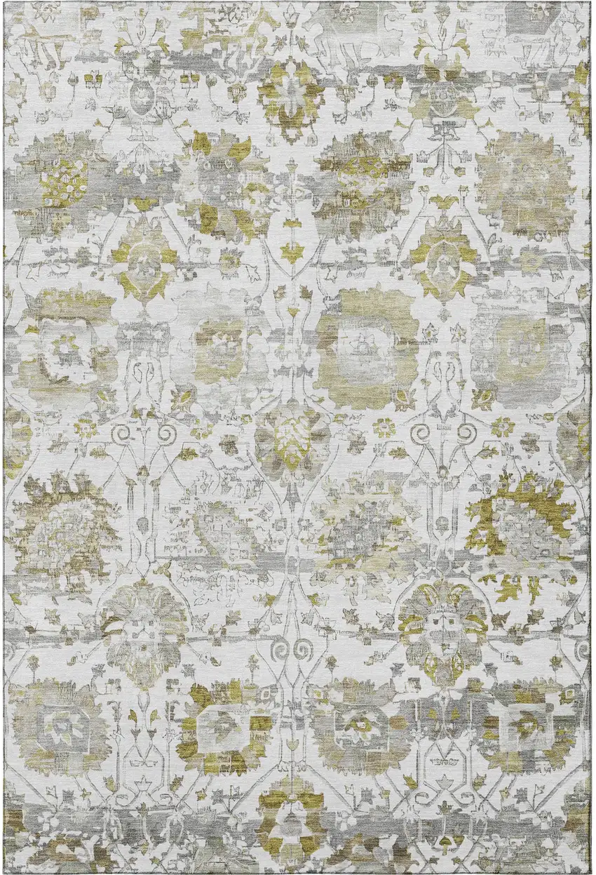 Linen Gold And Ivory Oriental Washable Area Rug With UV Protection Photo 2