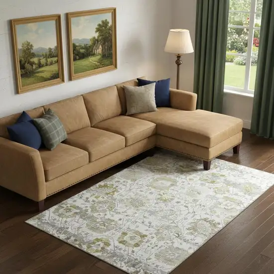 Linen Gold And Ivory Oriental Washable Area Rug With UV Protection Photo 2