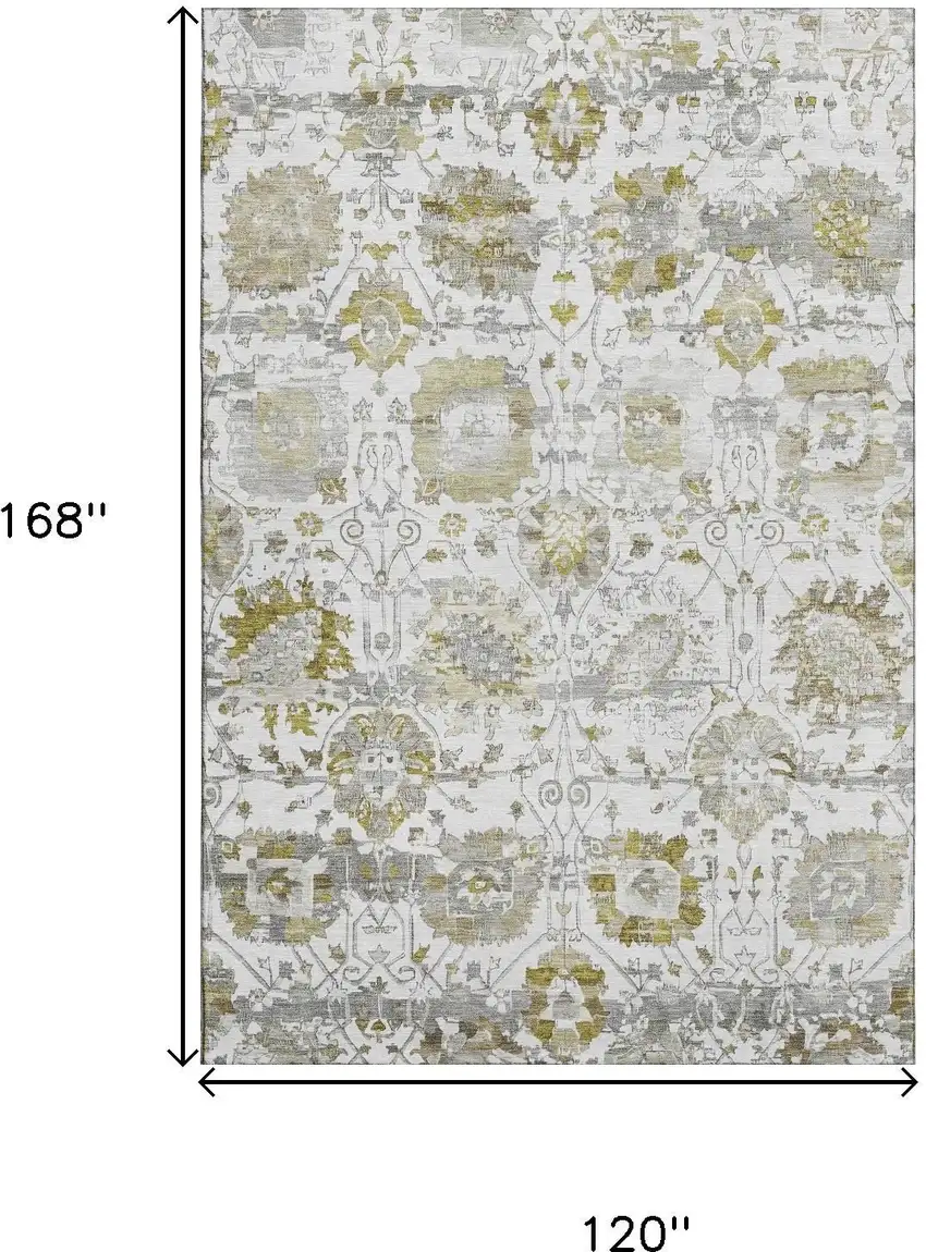 Linen Gold And Ivory Oriental Washable Area Rug With UV Protection Photo 9