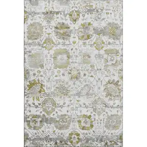 Photo of Linen Gold And Ivory Oriental Washable Area Rug With UV Protection