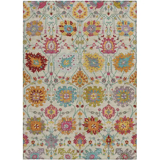 Linen Gold And Pink Damask Washable Indoor Outdoor Area Rug Photo 4