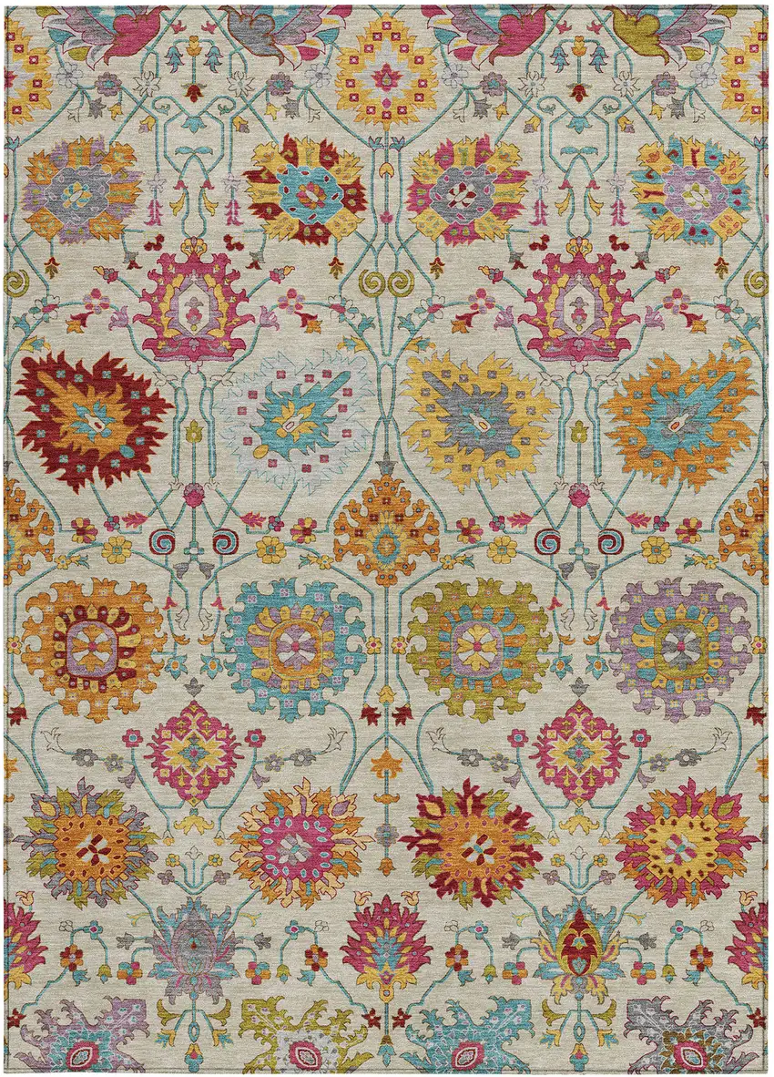 Linen Gold And Pink Damask Washable Indoor Outdoor Area Rug Photo 4