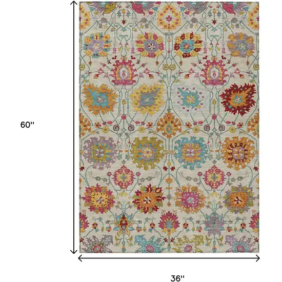 Linen Gold And Pink Damask Washable Indoor Outdoor Area Rug Photo 3