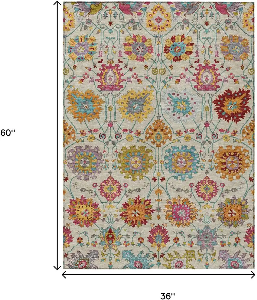 Linen Gold And Pink Damask Washable Indoor Outdoor Area Rug Photo 3