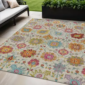 Photo of Linen Gold And Pink Damask Washable Indoor Outdoor Area Rug