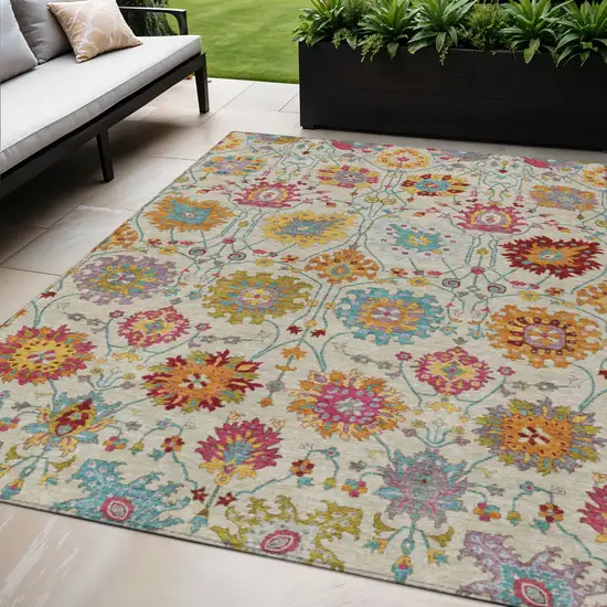 Linen Gold And Pink Damask Washable Indoor Outdoor Area Rug Photo 1