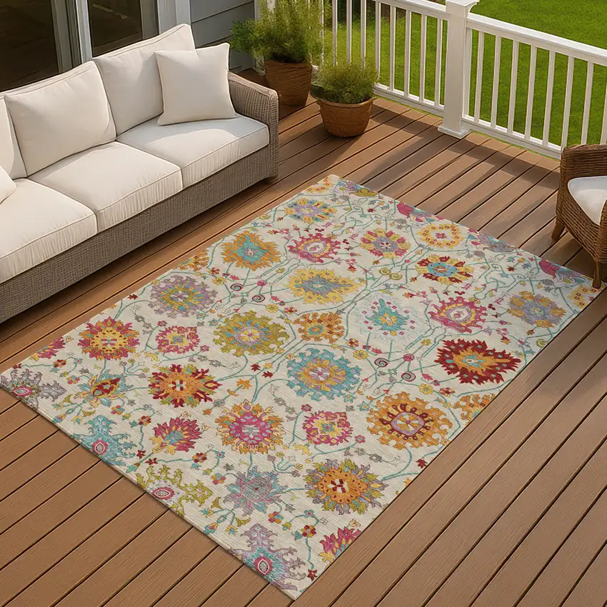 Linen Gold And Pink Damask Washable Indoor Outdoor Area Rug Photo 7