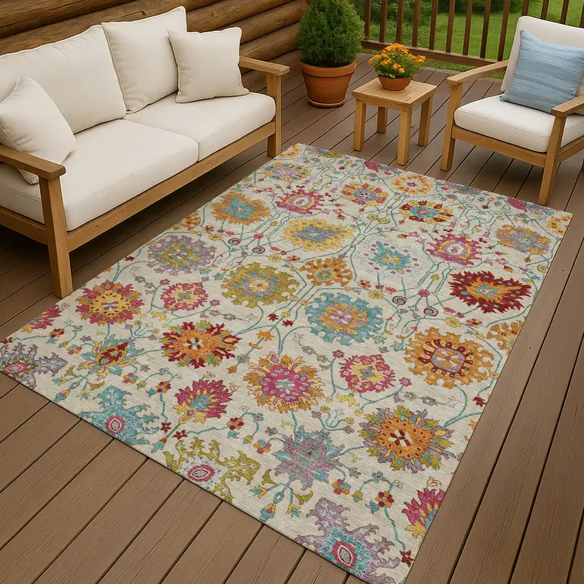 Linen Gold And Pink Damask Washable Indoor Outdoor Area Rug Photo 9