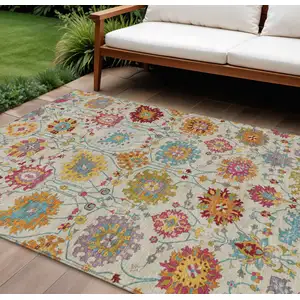 Photo of Linen Gold And Pink Damask Washable Indoor Outdoor Area Rug