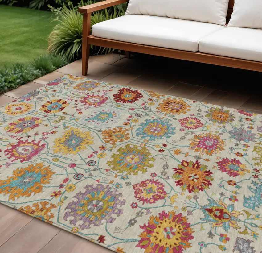 Linen Gold And Pink Damask Washable Indoor Outdoor Area Rug Photo 1