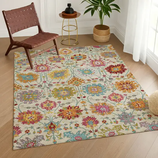 Linen Gold And Pink Damask Washable Indoor Outdoor Area Rug Photo 9