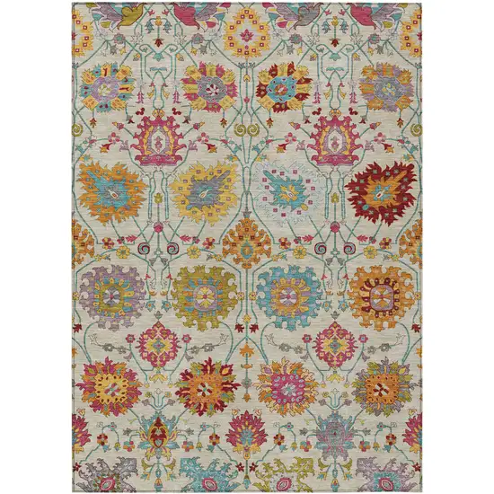 Linen Gold And Pink Damask Washable Indoor Outdoor Area Rug Photo 2