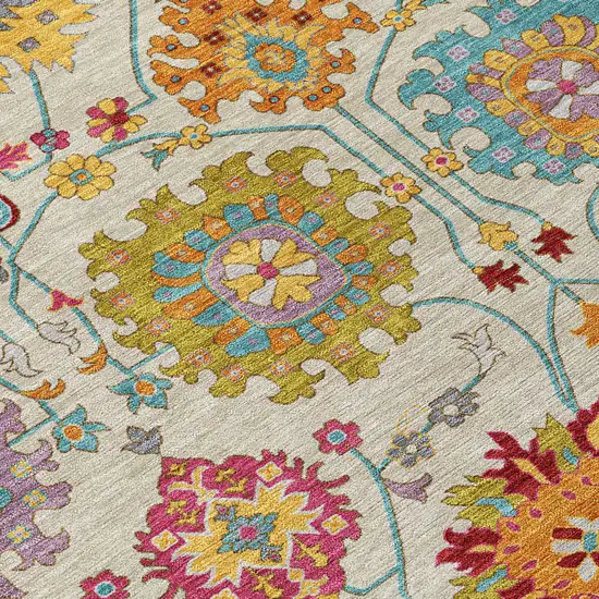 Linen Gold And Pink Damask Washable Indoor Outdoor Area Rug Photo 6