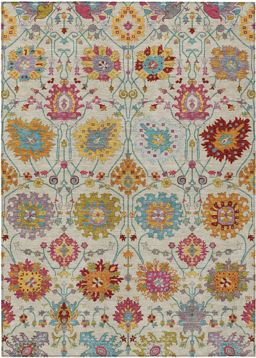 Linen Gold And Pink Damask Washable Indoor Outdoor Area Rug Photo 2