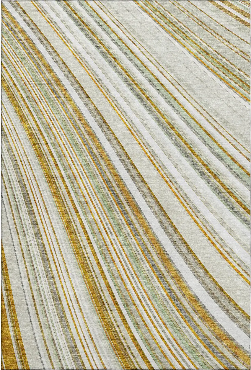 Linen Gold And Sage Striped Washable Area Rug With UV Protection Photo 1