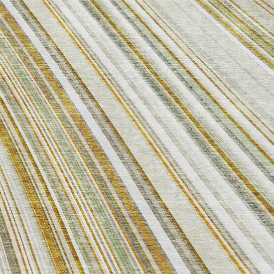 Linen Gold And Sage Striped Washable Area Rug With UV Protection Photo 2