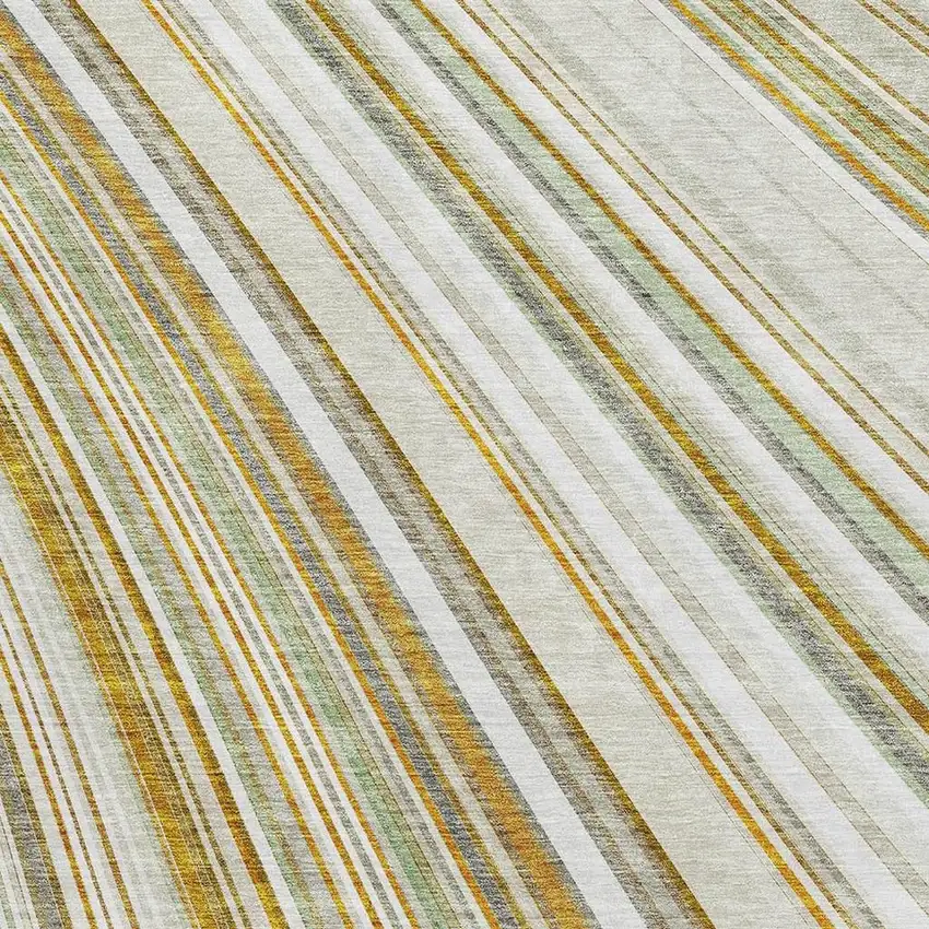 Linen Gold And Sage Striped Washable Area Rug With UV Protection Photo 2