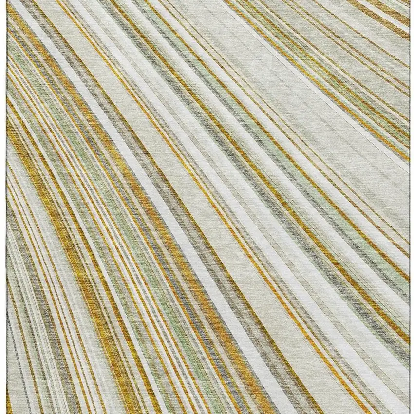 Linen Gold And Sage Striped Washable Area Rug With UV Protection Photo 4