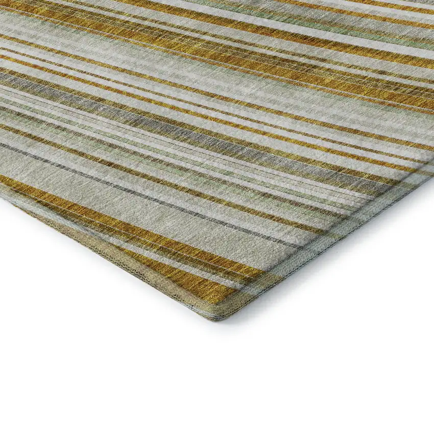 Linen Gold And Sage Striped Washable Area Rug With UV Protection Photo 7