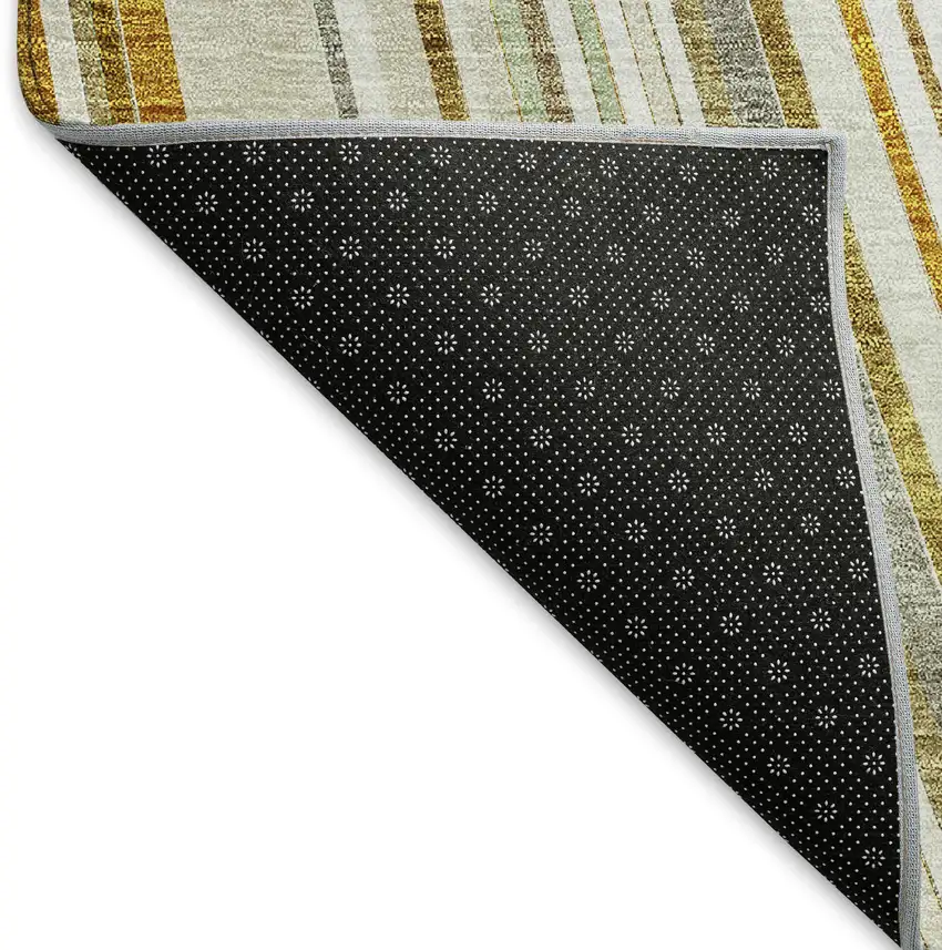Linen Gold And Sage Striped Washable Area Rug With UV Protection Photo 6