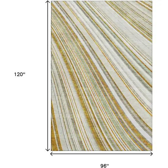 Linen Gold And Sage Striped Washable Area Rug With UV Protection Photo 9