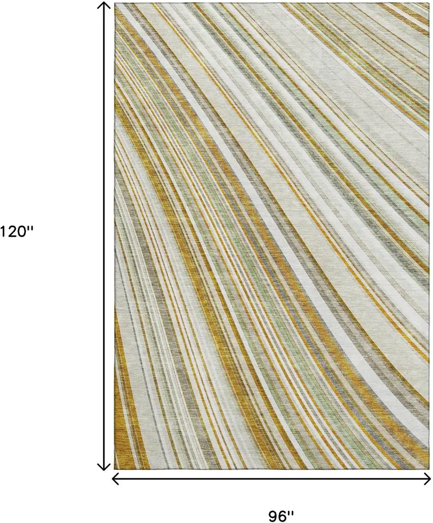 Linen Gold And Sage Striped Washable Area Rug With UV Protection Photo 9