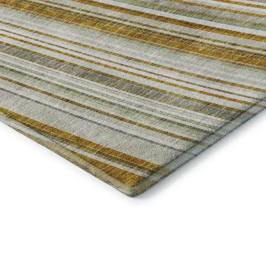 Linen Gold And Sage Striped Washable Area Rug With UV Protection Photo 6