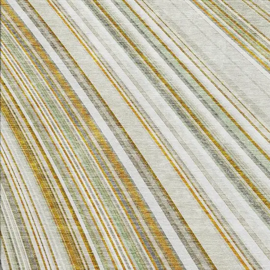 Linen Gold And Sage Striped Washable Area Rug With UV Protection Photo 2