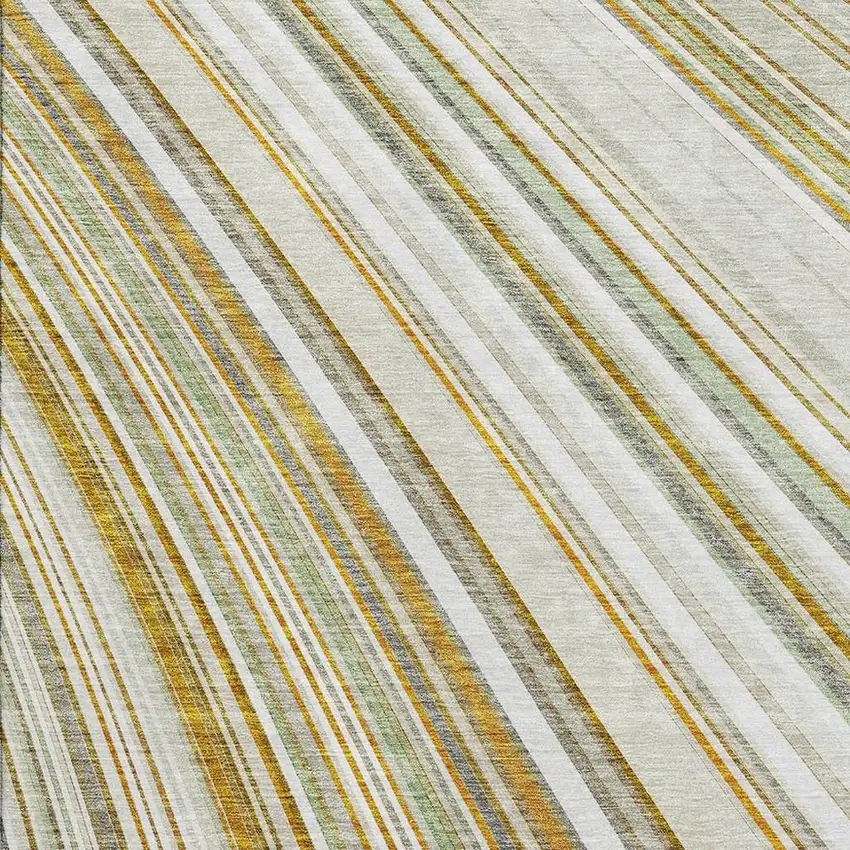 Linen Gold And Sage Striped Washable Area Rug With UV Protection Photo 2